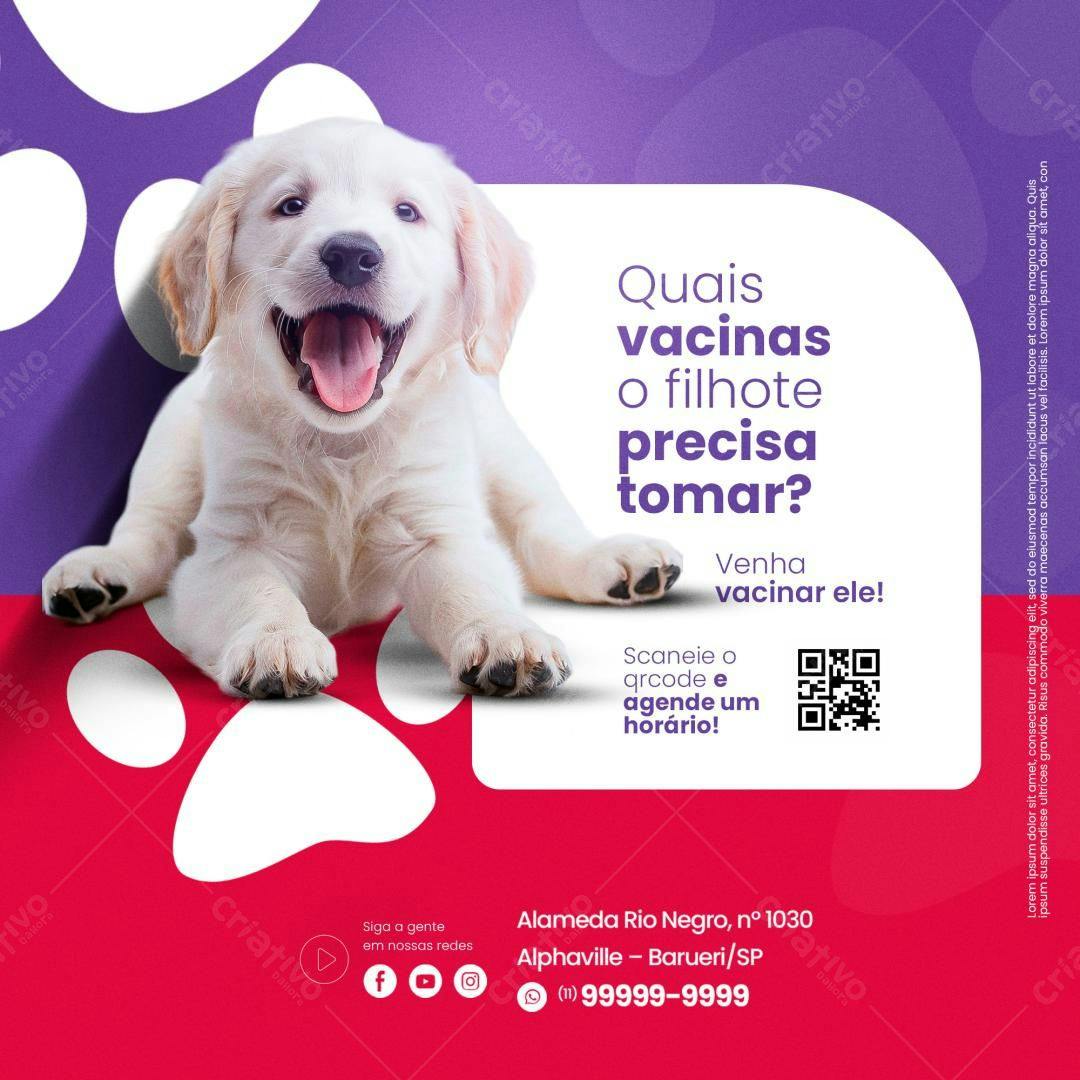 Flyer Veterinário para Vacinação de Filhotes PSD Editável