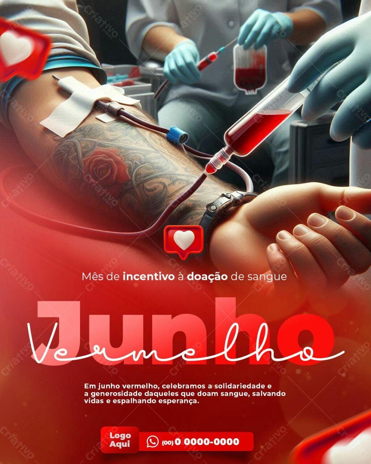 Flyer Junho Vermelho Doação de Sangue PSD Editável