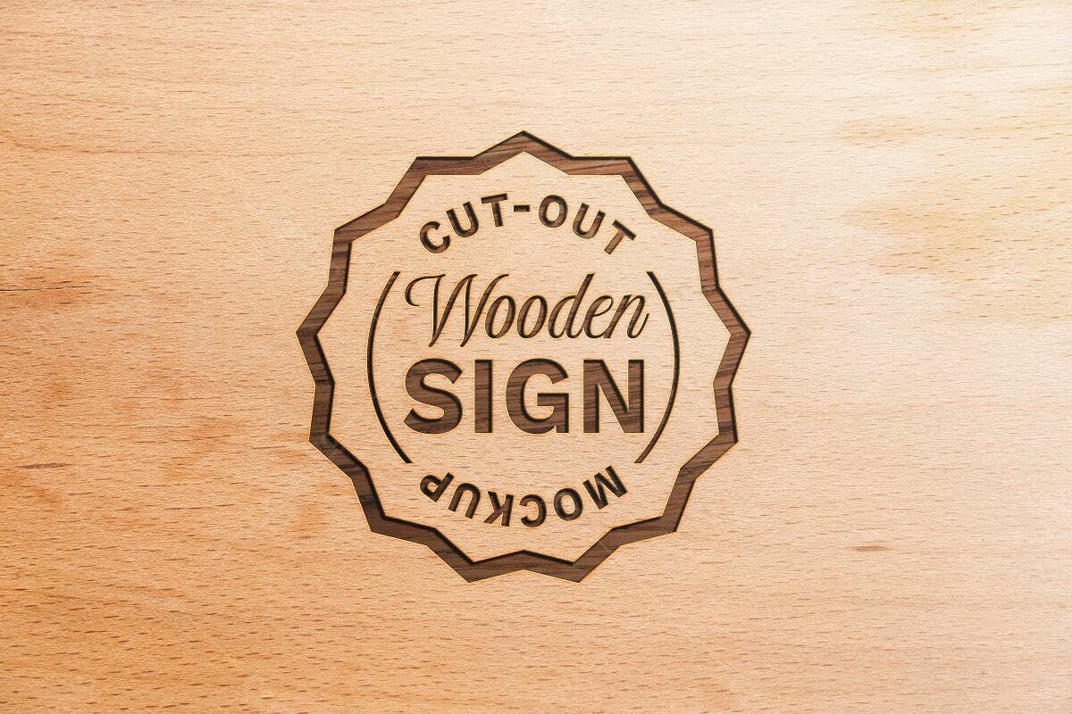 Mockup Placa de Madeira Gravada PSD Editável