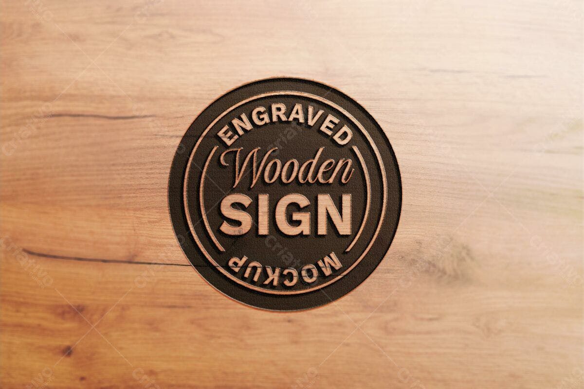 Mockup Placa de Madeira Gravada PSD Editável