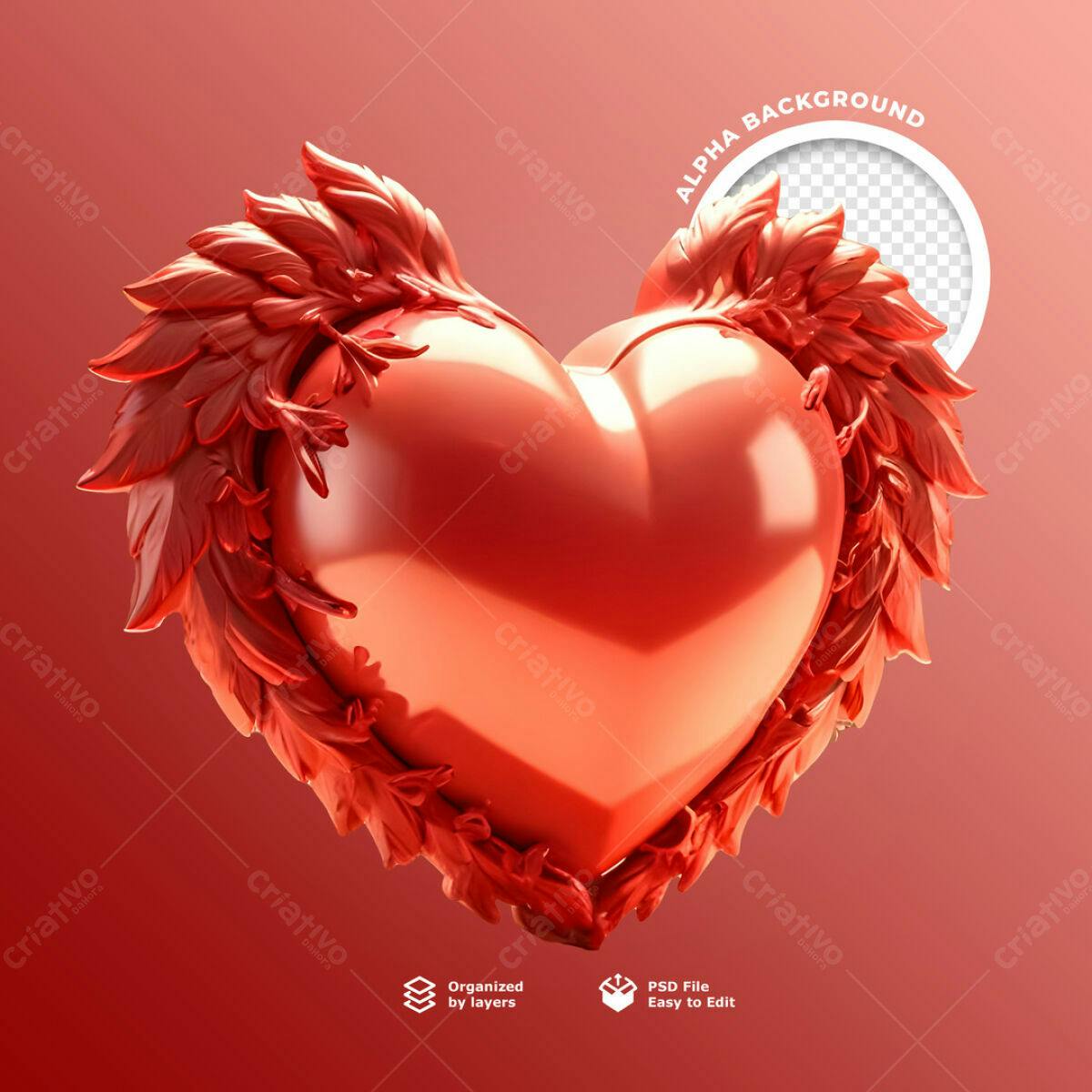 Background Romântico com Coração 3D PSD Editável
