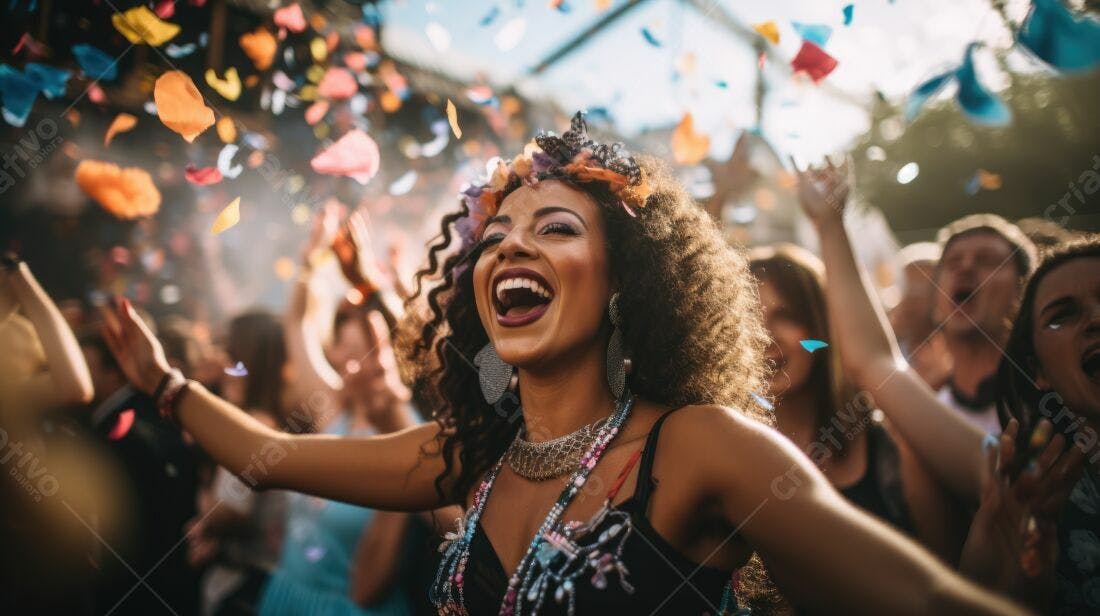 Mulher alegre em festival com confetes