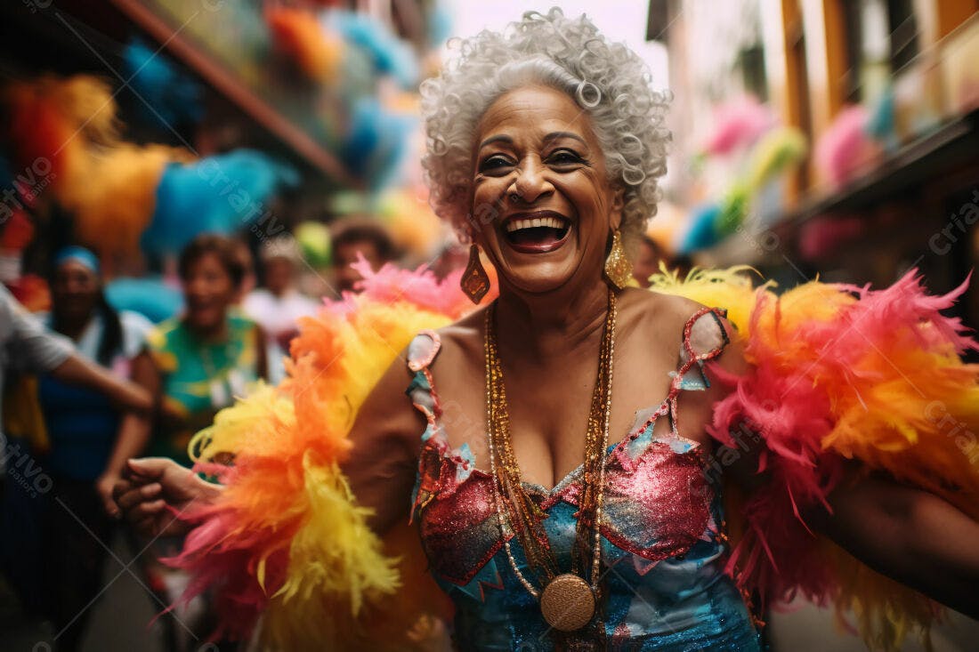 Mulher negra idosa alegre no Carnaval