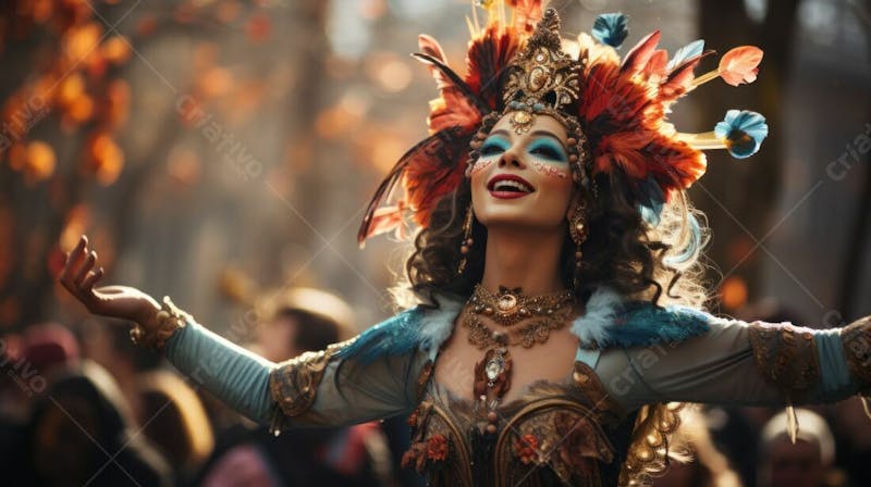 Pessoas do festival de carnaval brasileiro e fundo do grupo ai