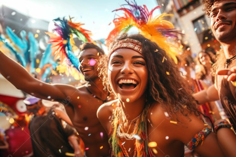 Pessoas do festival de carnaval brasileiro e fundo do grupo ai