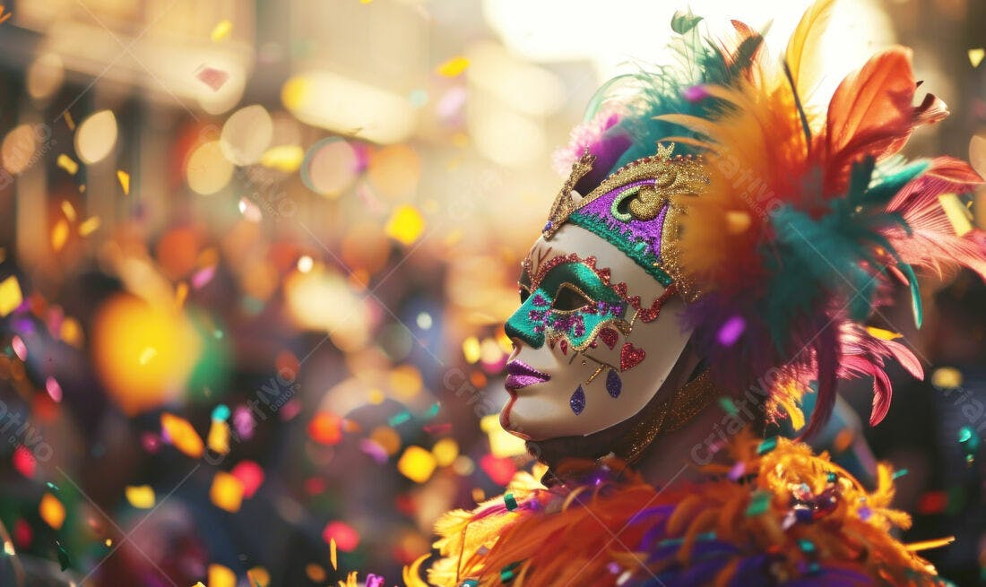 Máscara de Carnaval colorida e festiva