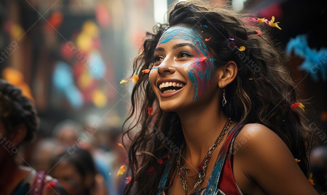 Mulher sorridente com pintura facial em festival