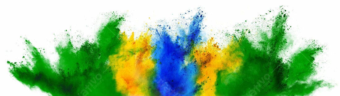 Explosão de pó colorido verde amarelo e azul