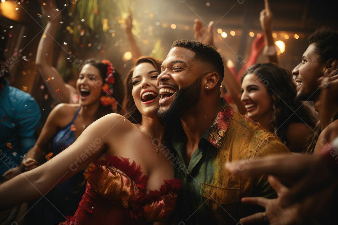 Casal feliz em festa carnavalesca