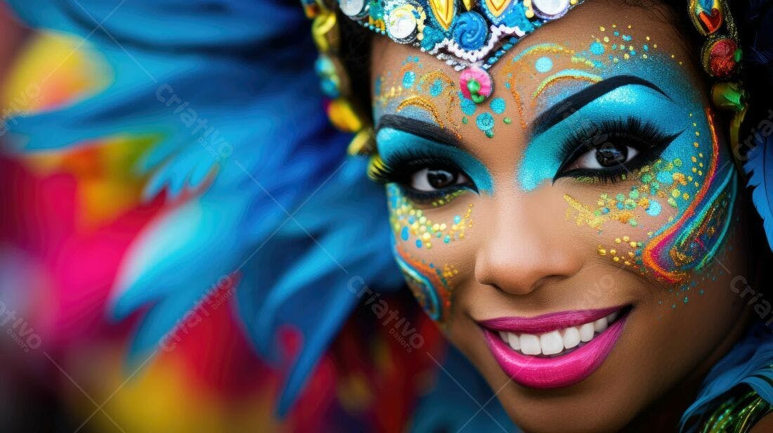 Mulher com maquiagem vibrante em carnaval