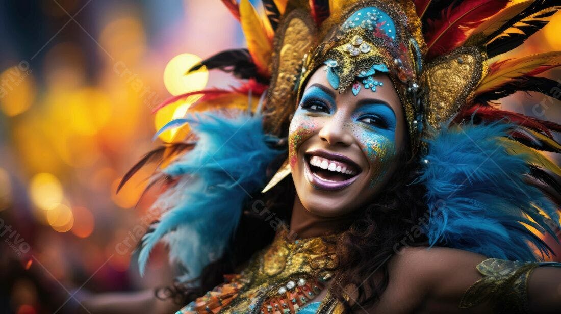 Mulher sorridente em fantasia de Carnaval