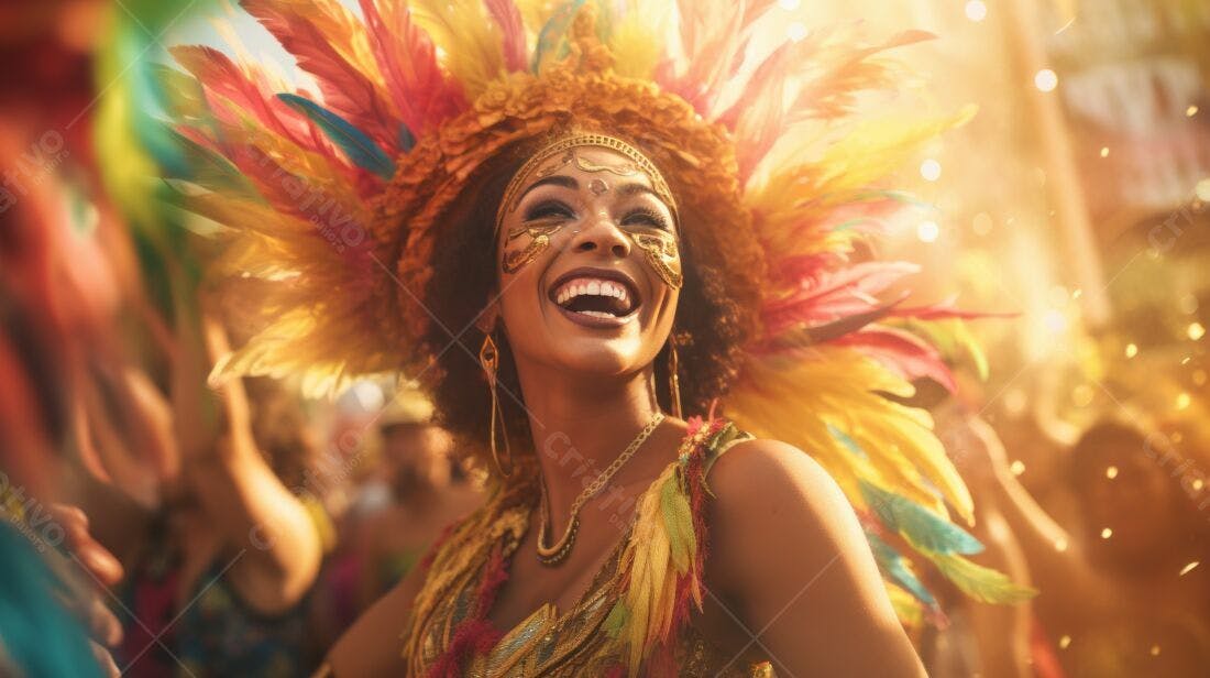 Mulher em Carnaval com fantasia exuberante