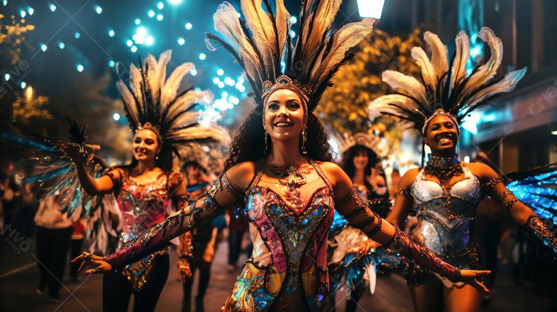 Bailarinas de Carnaval em desfile noturno