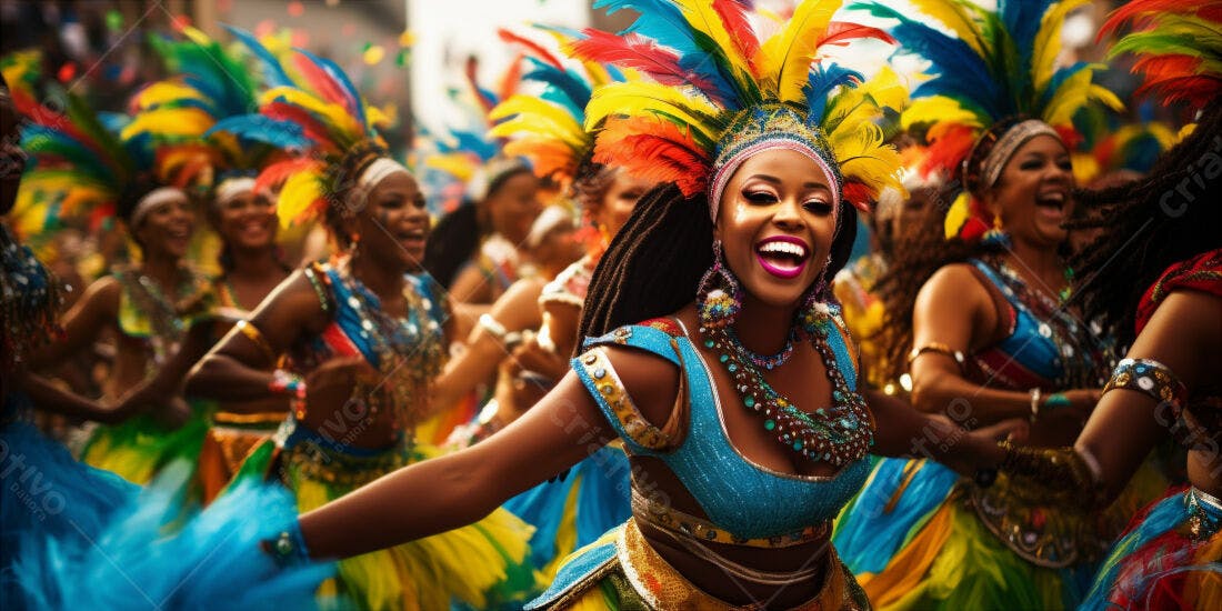 Mulheres dançando em desfile de Carnaval