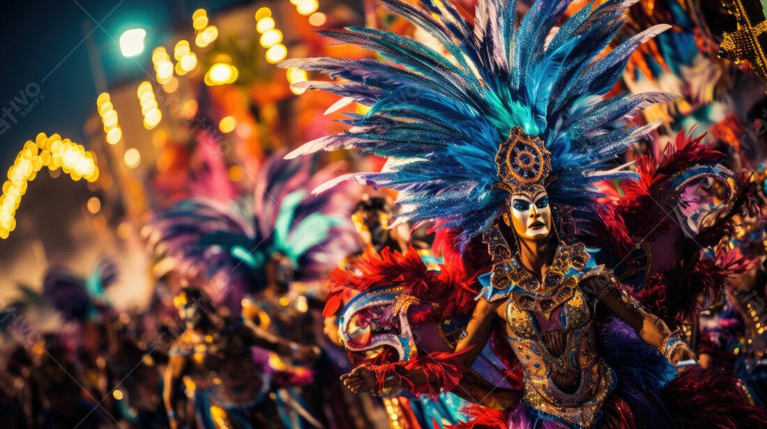 Desfile de Carnaval Fantasias vibrantes