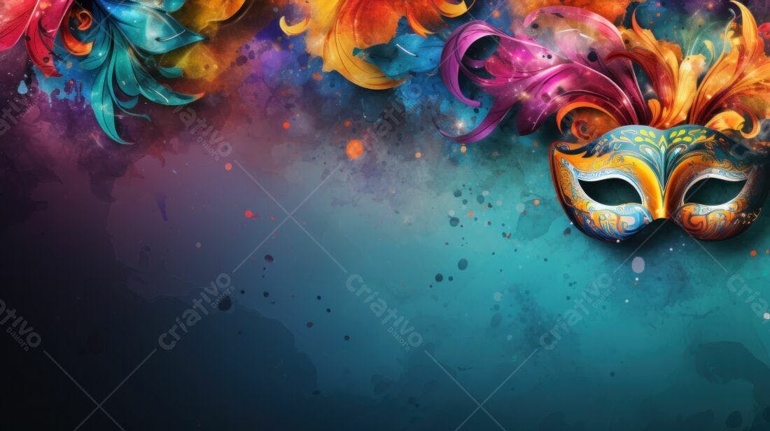 Máscara de Carnaval colorida fundo aquarela