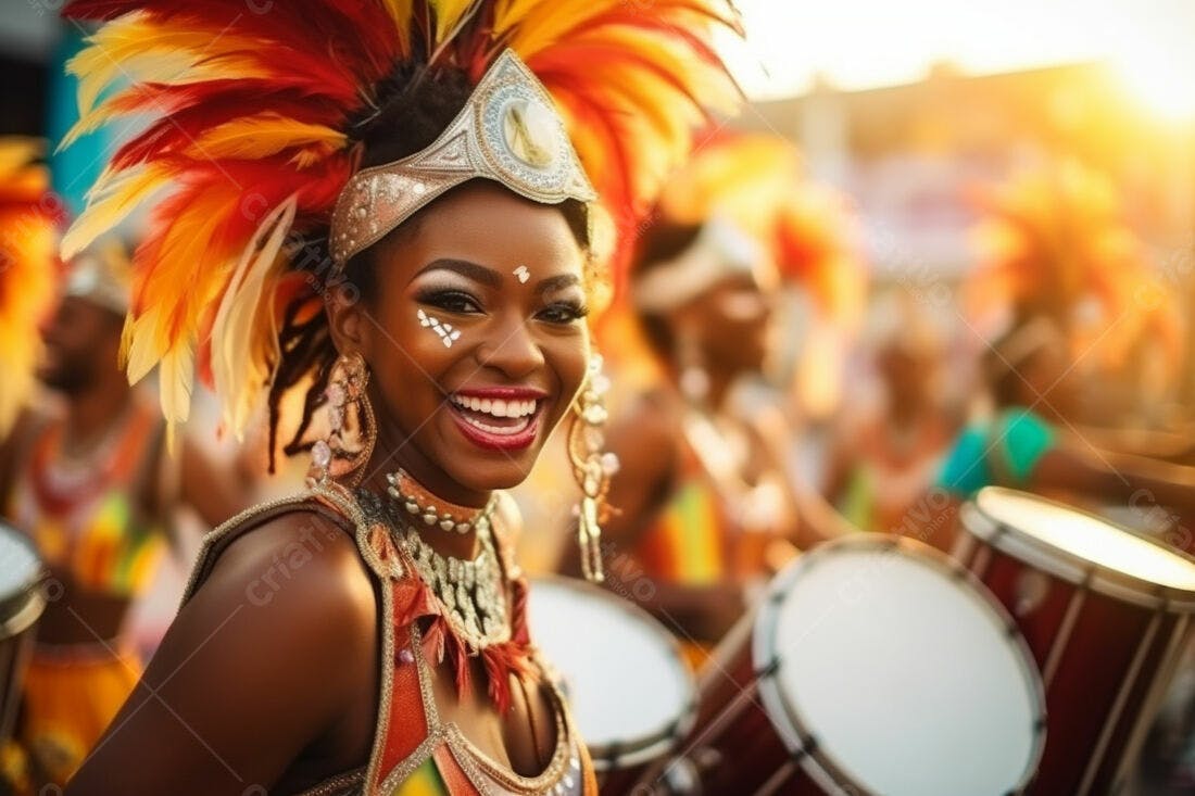 Bailarina negra sorridente em carnaval