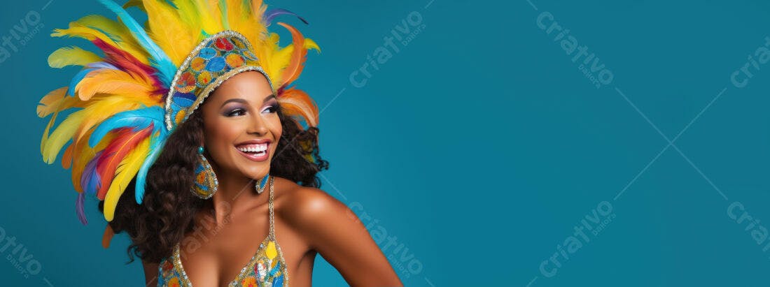 Mulher negra sorridente com fantasia de carnaval