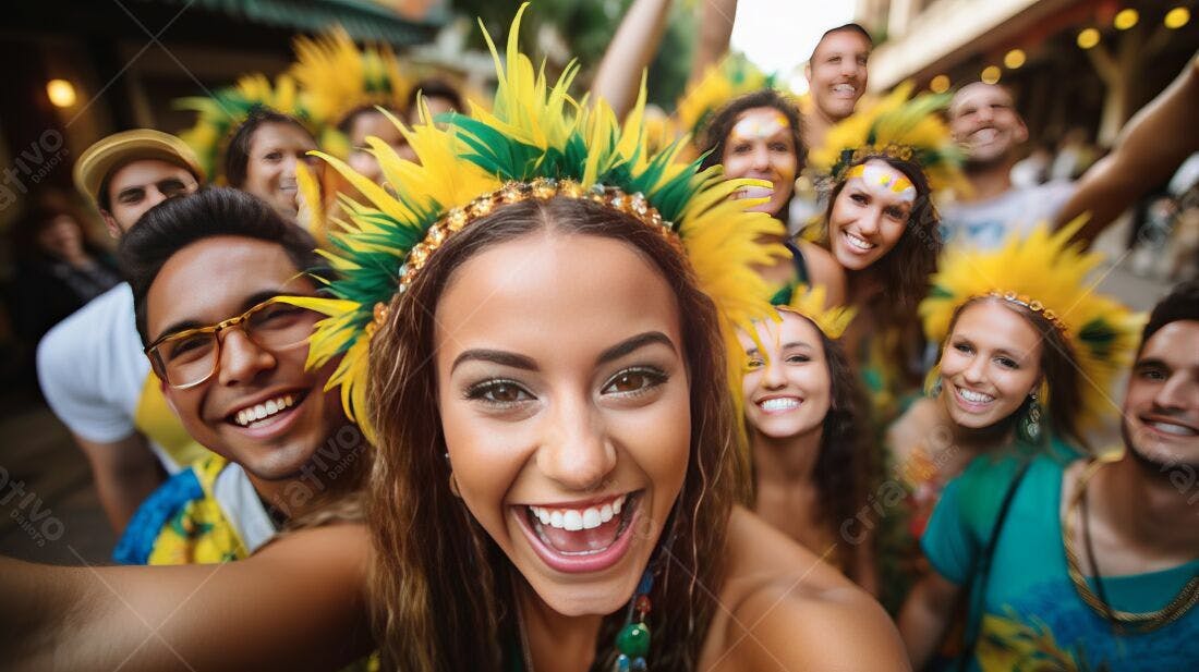 Grupo de amigos em selfie carnavalesca
