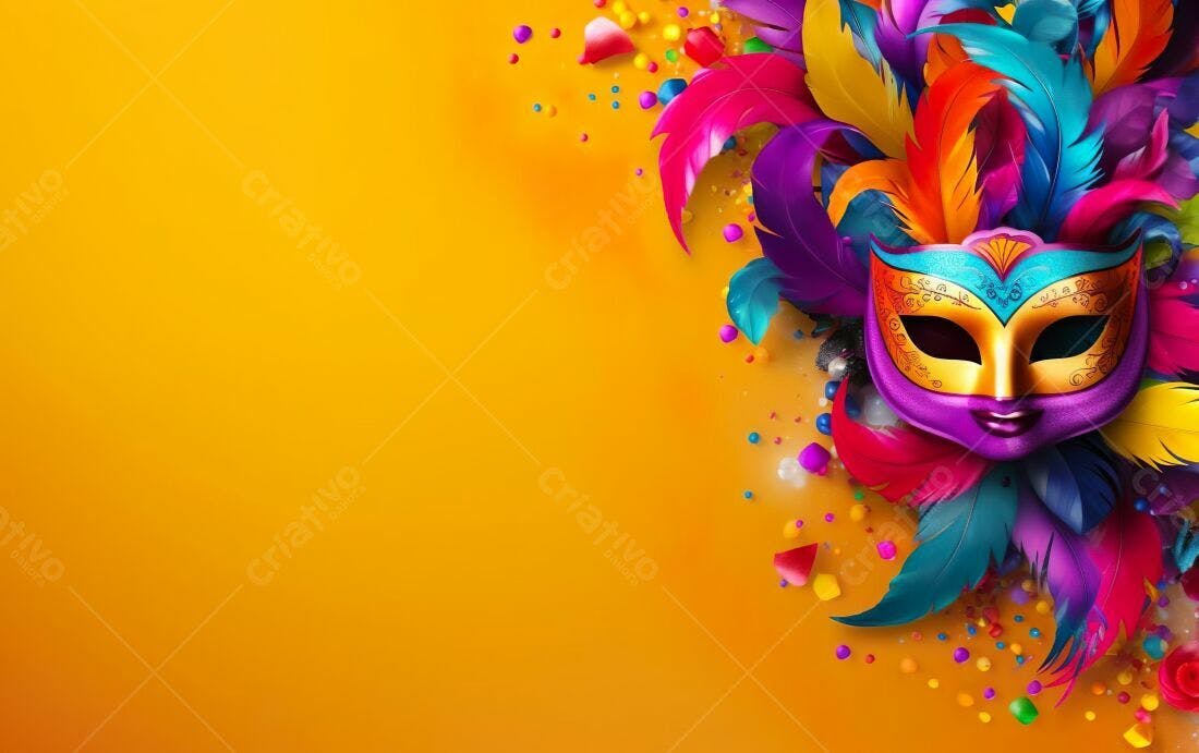 Máscara de Carnaval com Penas Coloridas