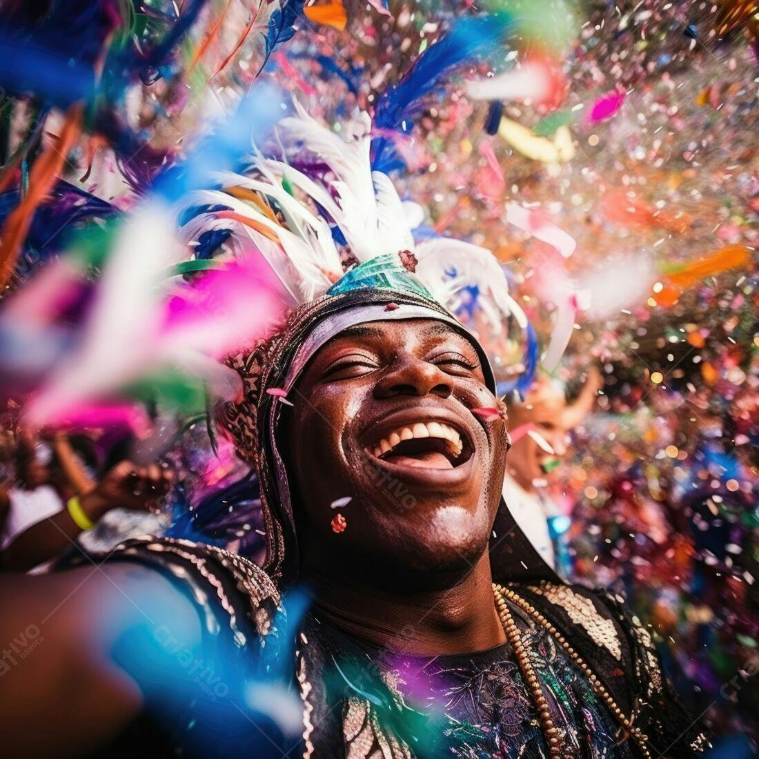 Homem negro feliz em carnaval com confetes