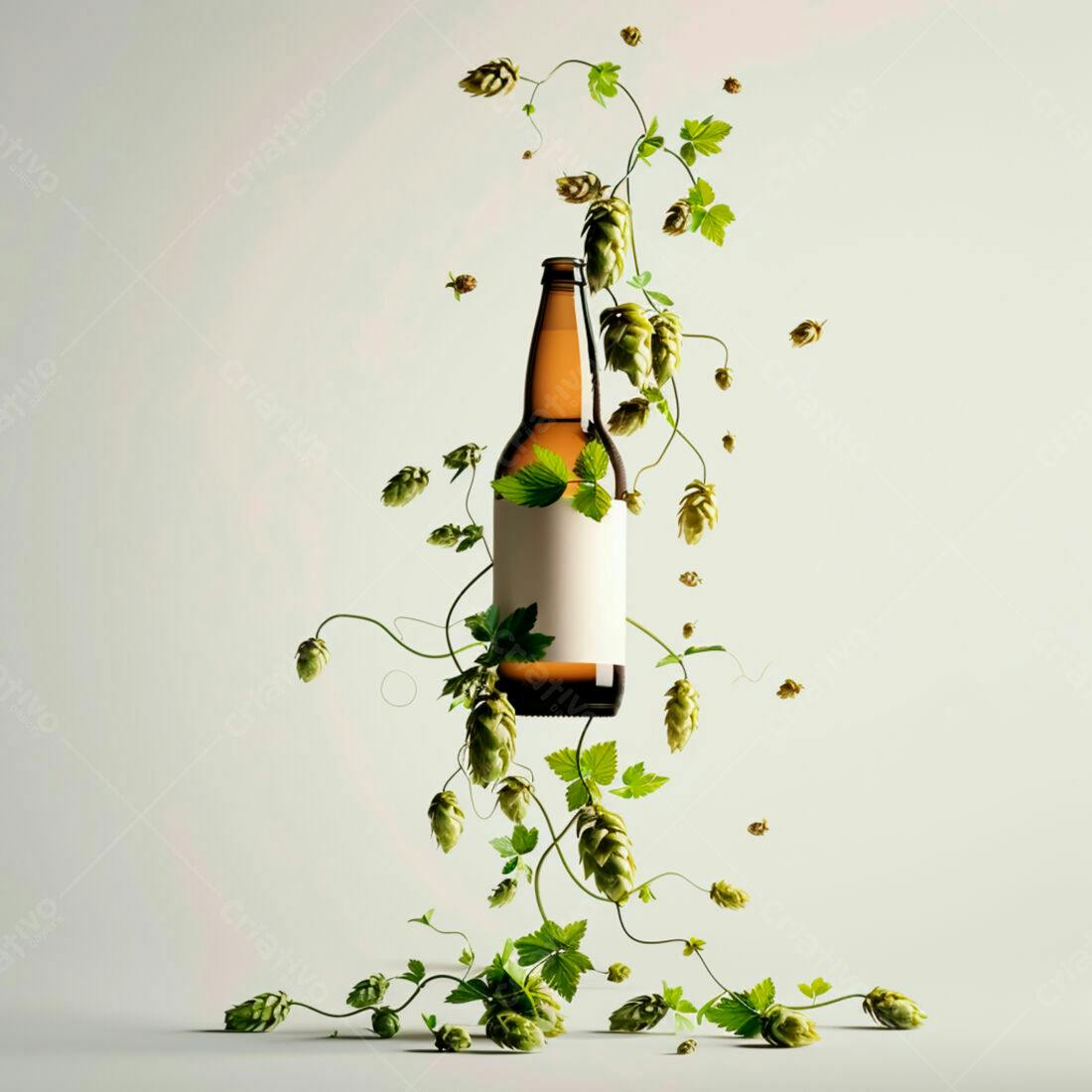 Garrafa de cerveja com lúpulo