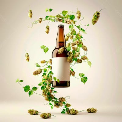 Uma Garrafa De Cerveja Com Rótulo Branco E Vinhas De Lúpulo Envolvem A Garrafa Suspensa 12