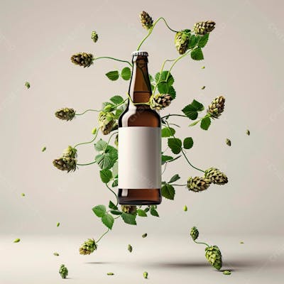 Uma Garrafa De Cerveja Com Rótulo Branco E Vinhas De Lúpulo Envolvem A Garrafa Suspensa 17