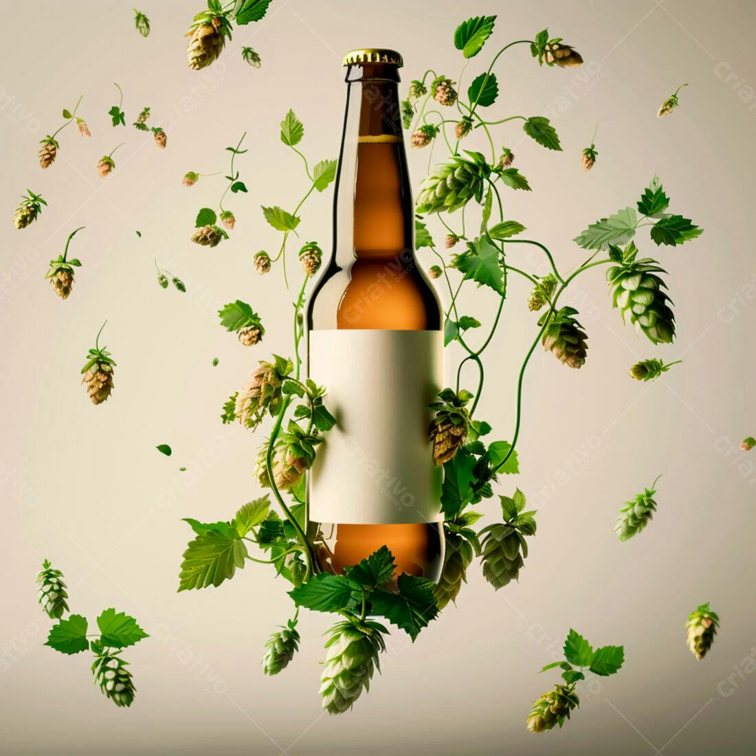Garrafa de cerveja com lúpulo