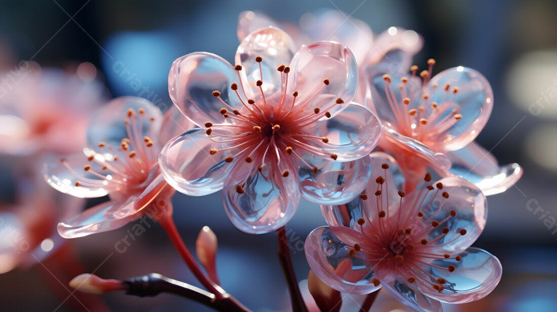 Flores de vidro rosa translúcidas