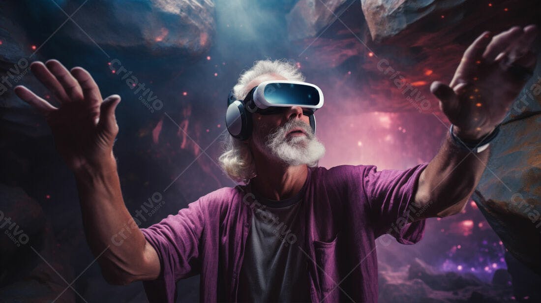Homem Sênior em Realidade Virtual Experiência