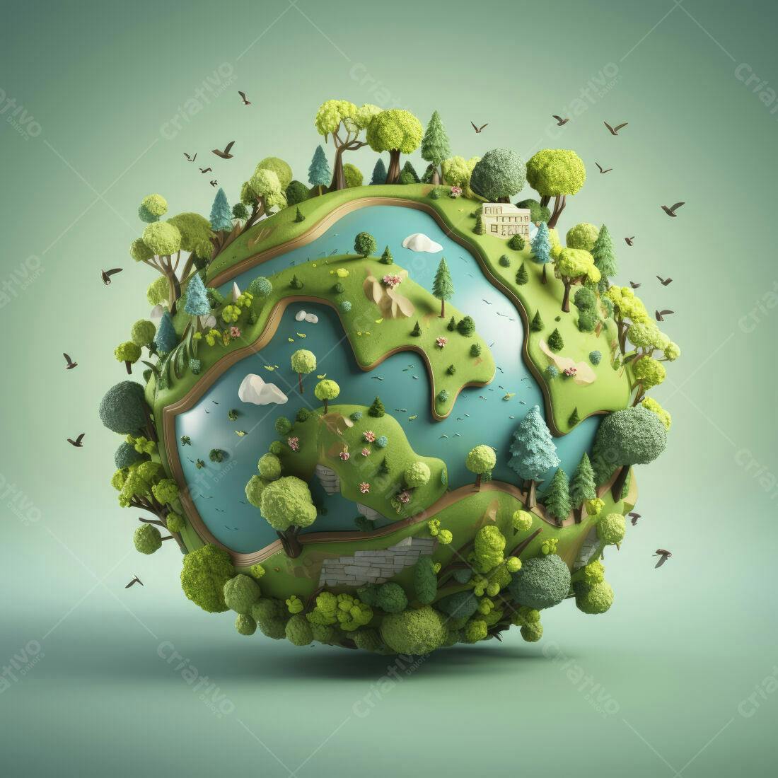 Planeta miniatura com natureza exuberante