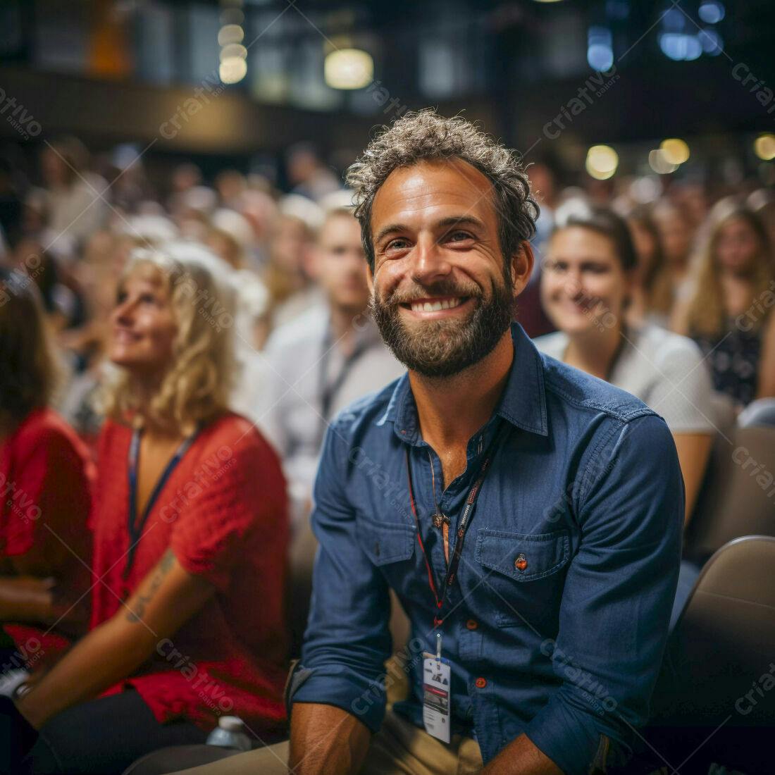 Homem sorridente em conferência