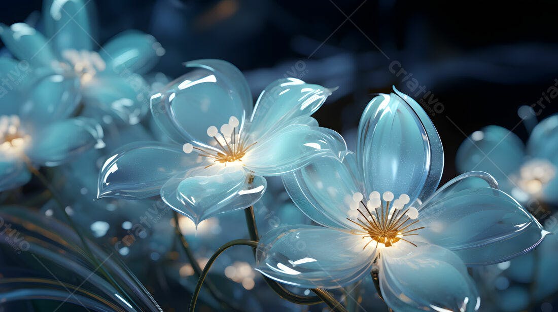 Flores de vidro azul brilhantes