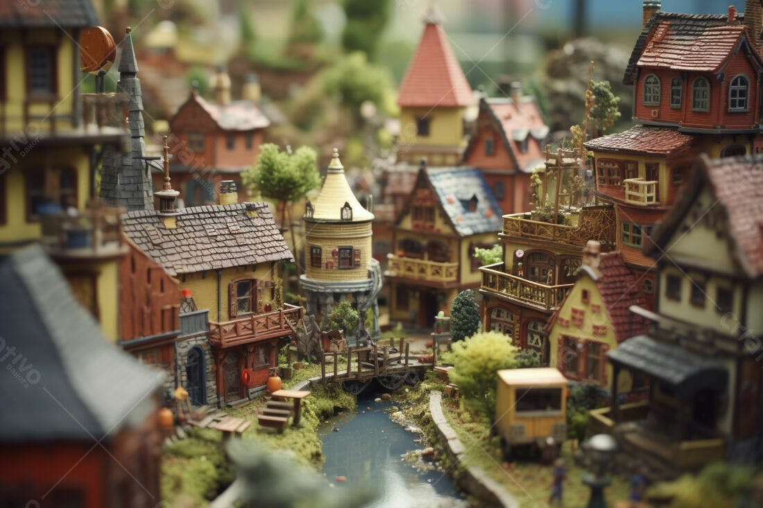 Miniatura de Vila Medieval com Rio