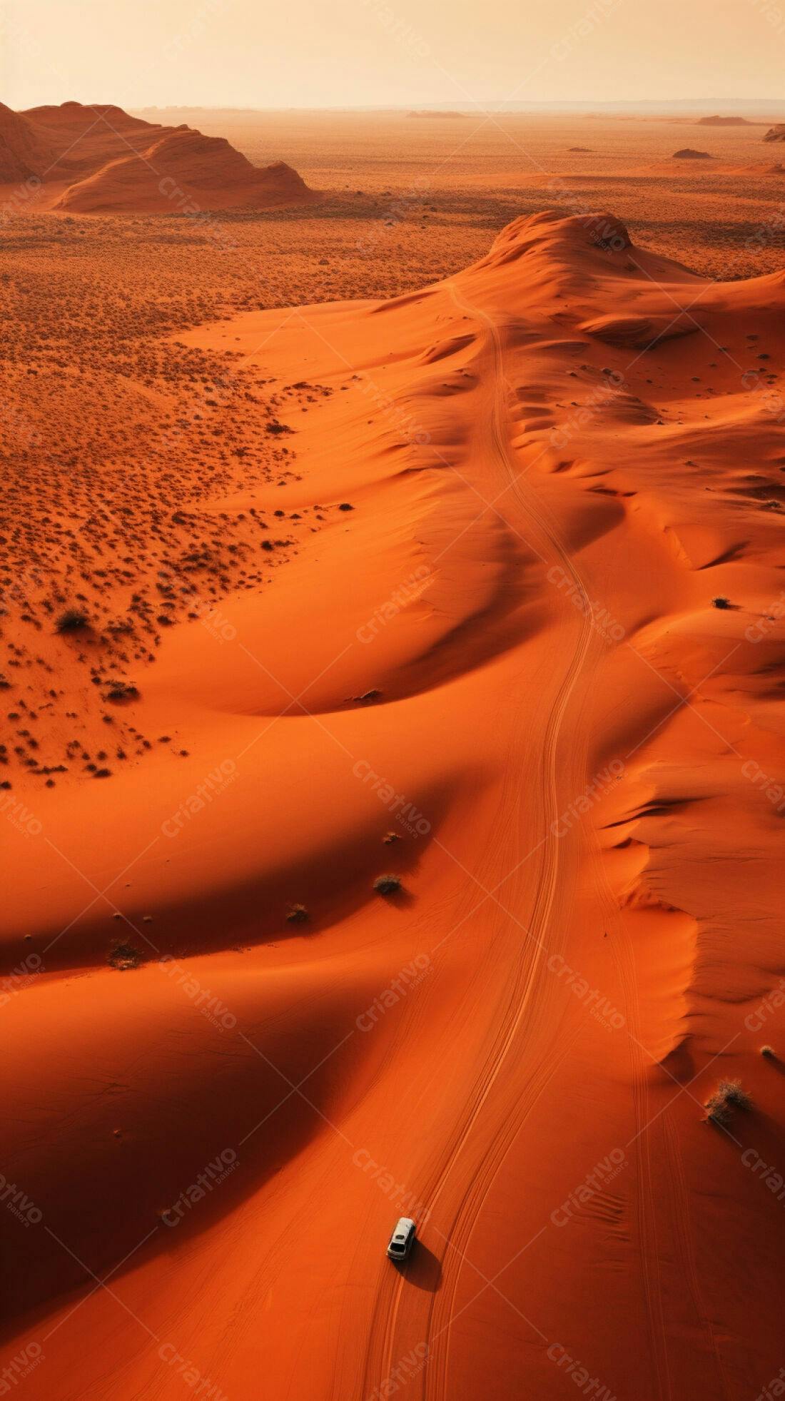 Jipe em deserto laranja ao pôr do sol