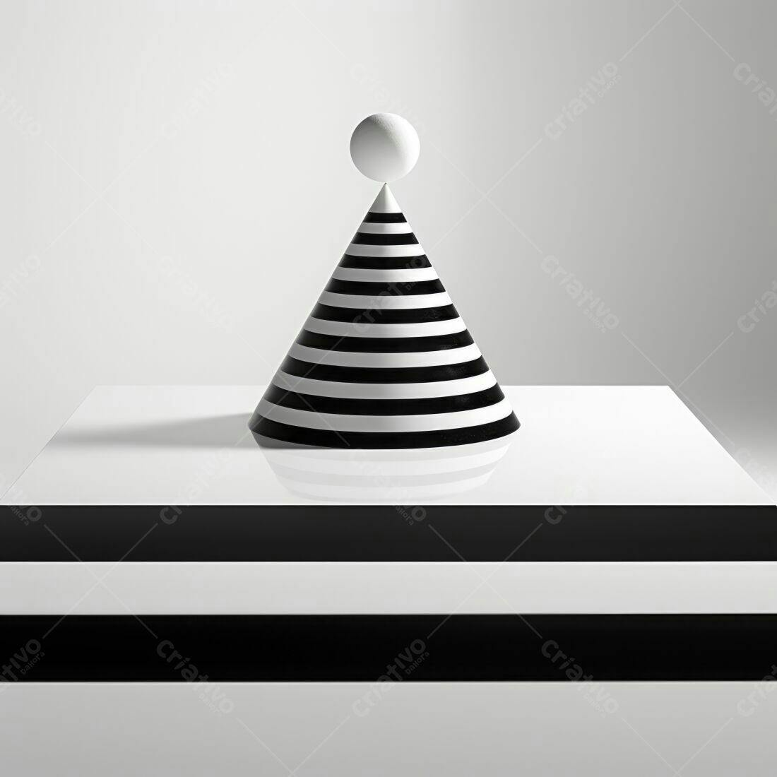 Cone listrado em preto e branco sobre plataforma