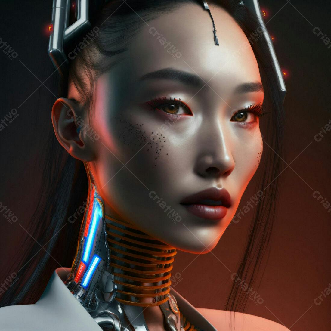 Modelo Asiática com Adornos Cyberpunk