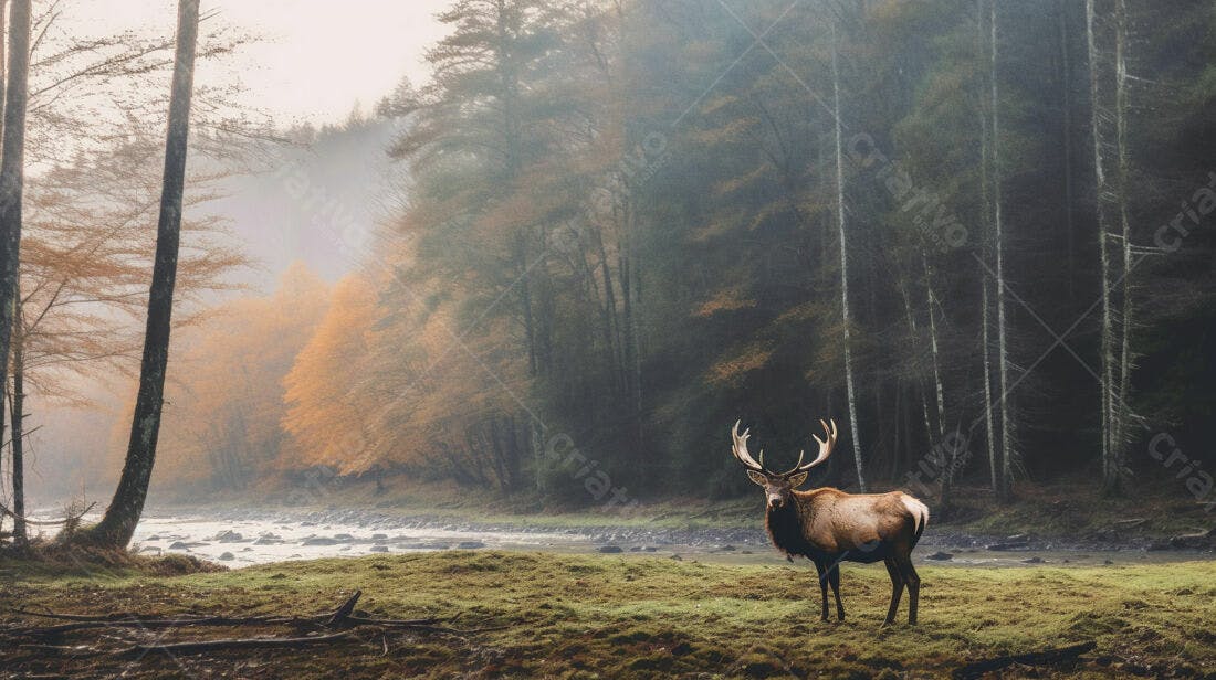 Cervo majestoso em floresta outonal