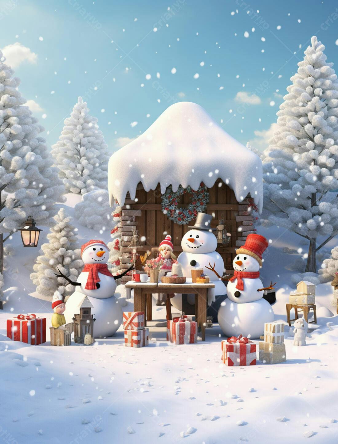 Família de bonecos de neve no Natal