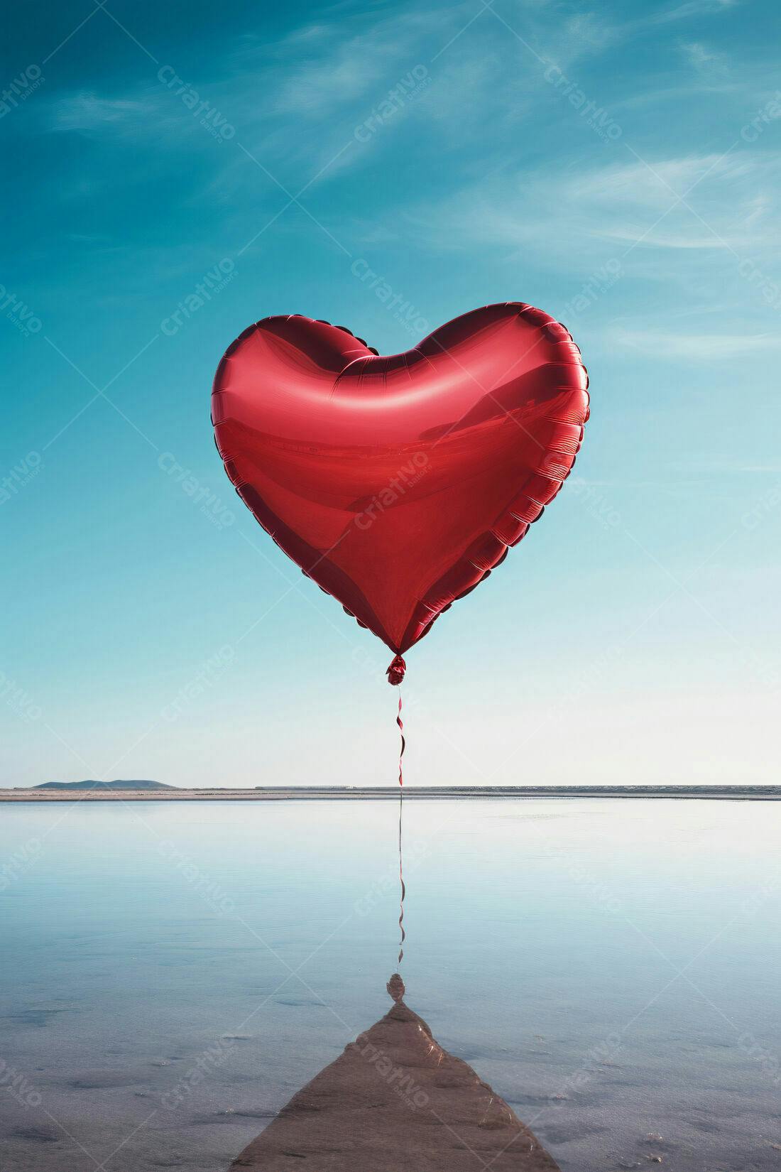 Balão em formato de coração vermelho sobre lagoa
