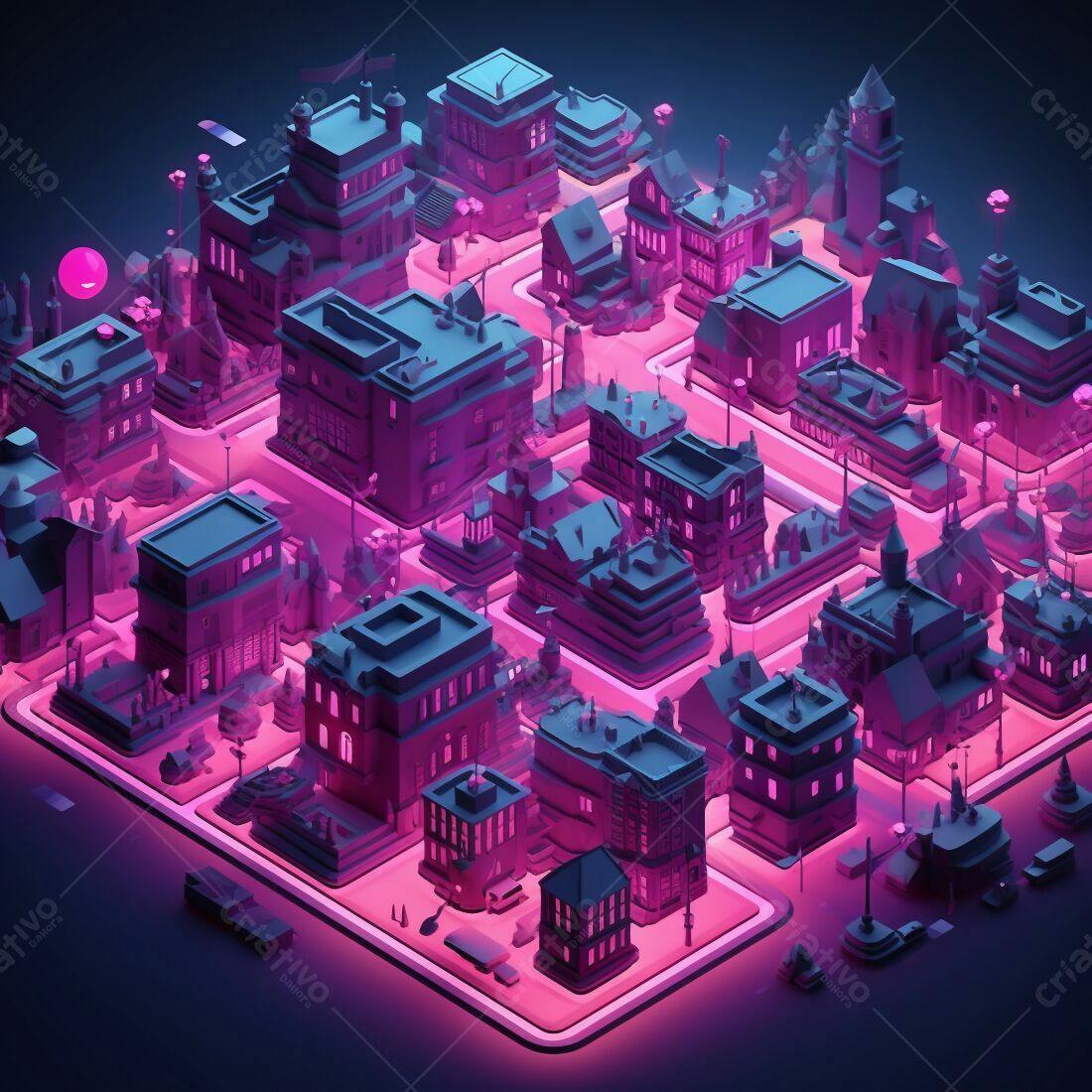 Cidade noturna em estilo isométrico