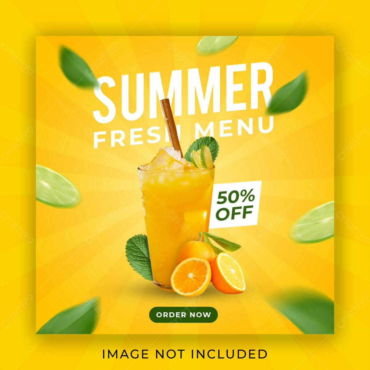 Flyer Verão com Suco de Laranja PSD Editável
