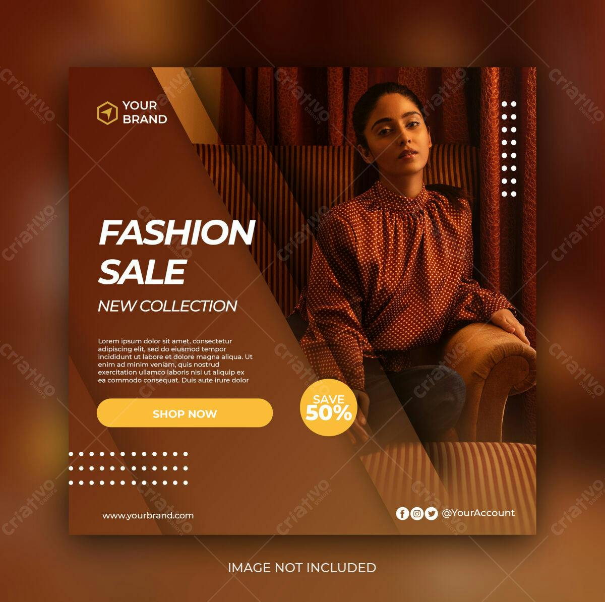Postagem Instagram Moda com 50% de Desconto PSD Editável
