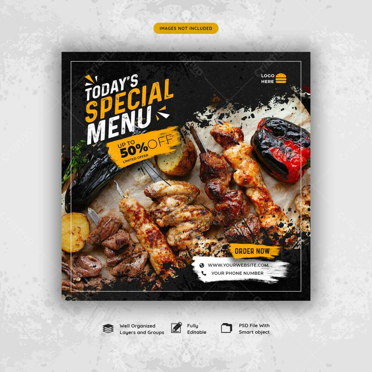Postagem de Mídias Sociais Cardápio Especial Churrasco PSD Editável