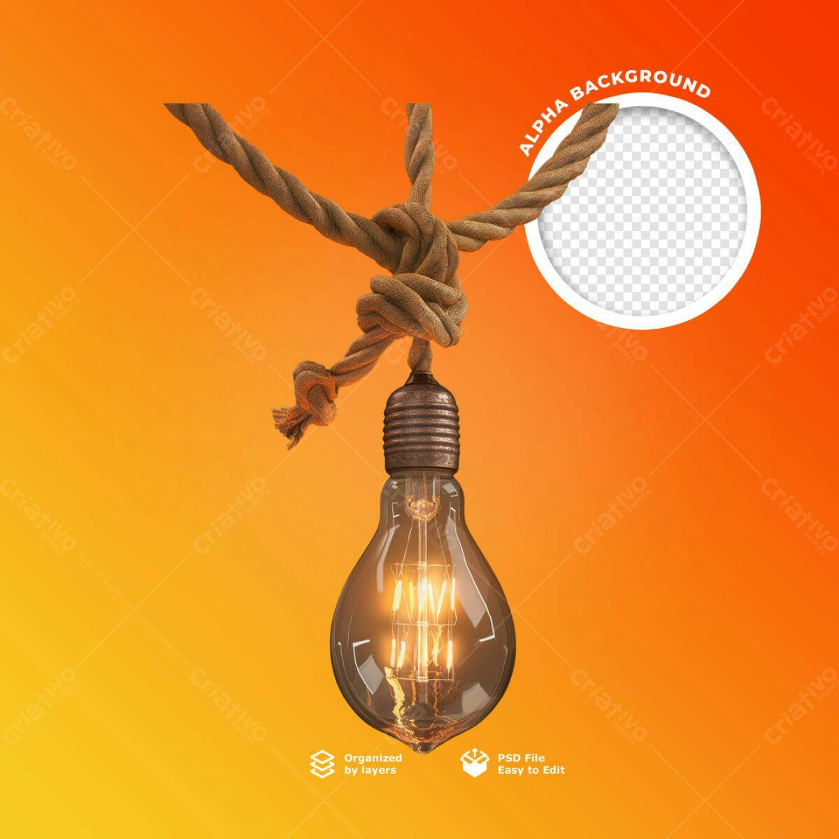 Mockup de Lâmpada Vintage com Corda PSD Editável