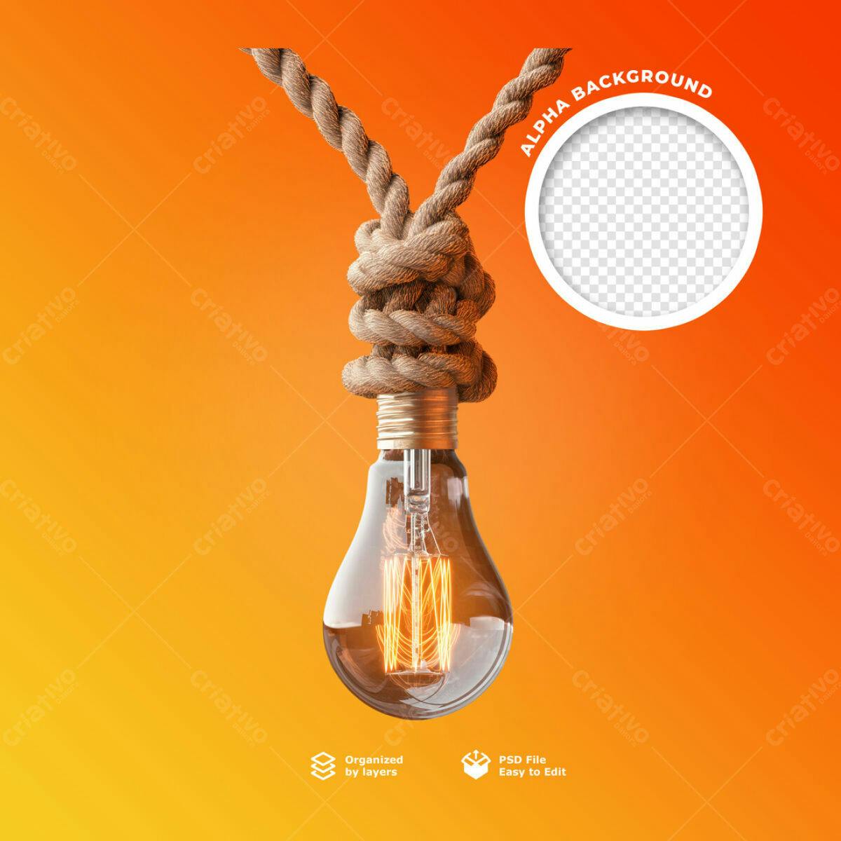 Banner Ideias Criativas Lâmpada e Corda PSD Editável