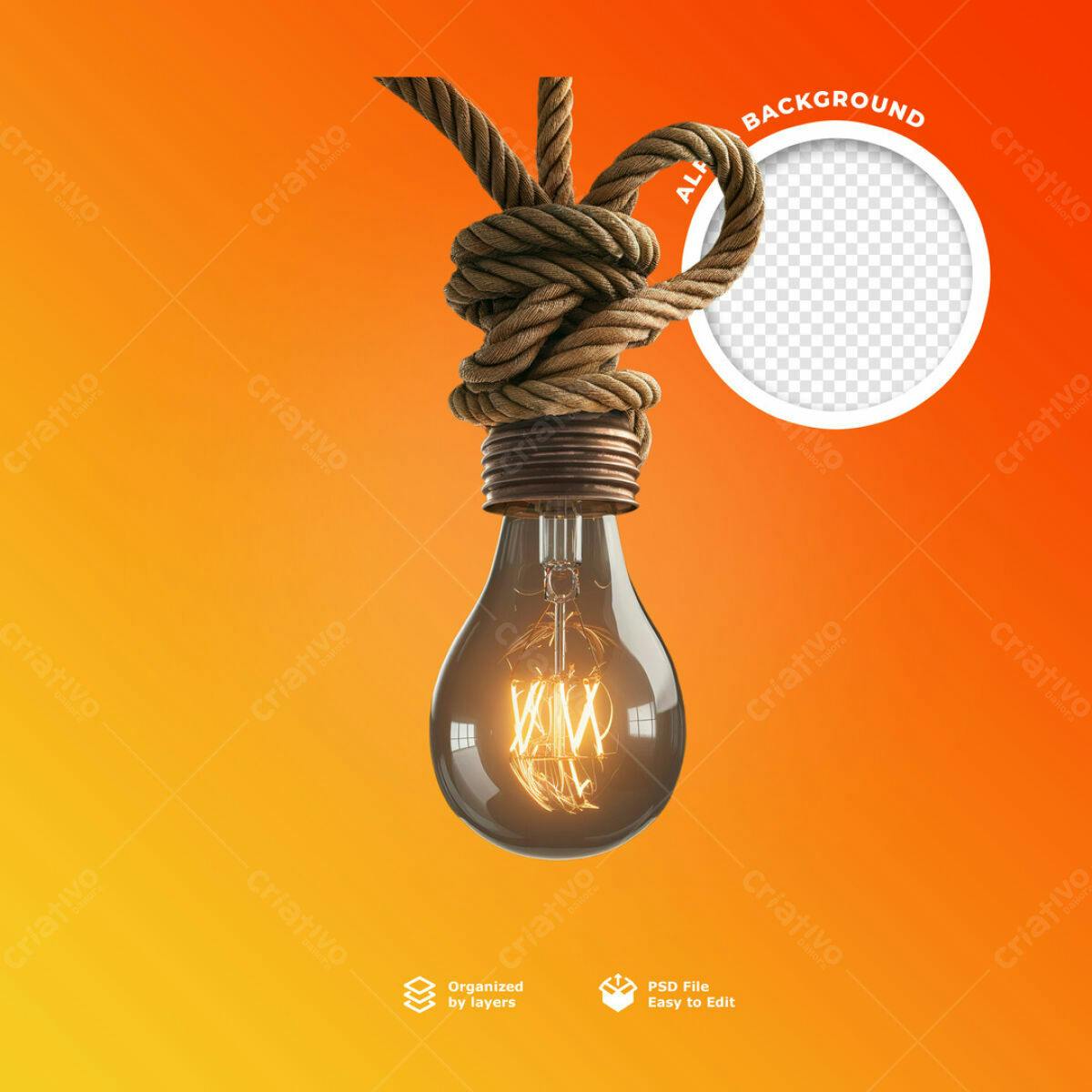 Mockup de Lâmpada com Corda PSD Editável
