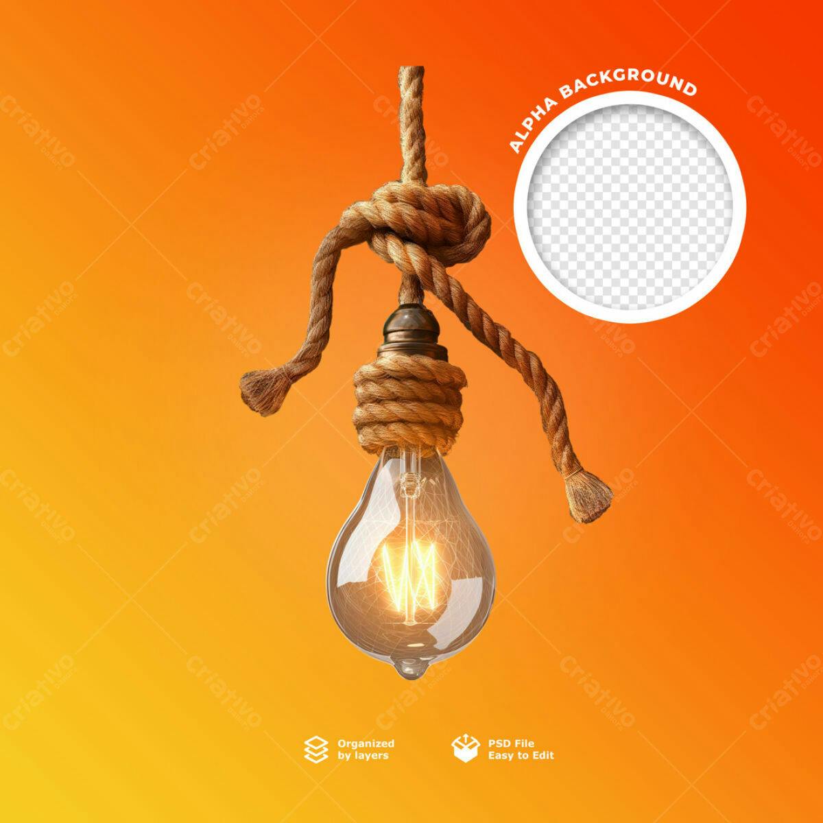 Mockup Lâmpada Vintage com Corda PSD Editável