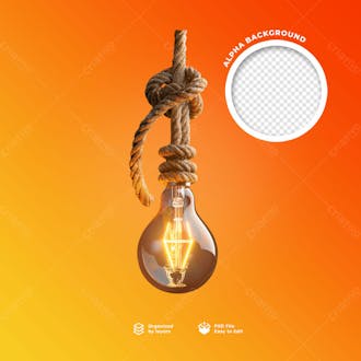 Uma lâmpada com uma corda em volta e um círculo de luz na parte inferior